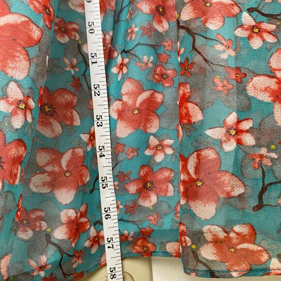 Allison Floral Maxi Dress Size Medium Turquoise Pink Sleeveless Tiered Peasant - Picture 12 of 12